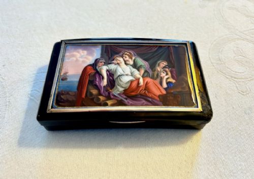 
Antique Swiss Exquisitely Painted Tortoiseshell Snuff Box C. 1800