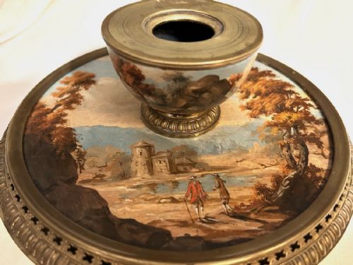 AN ENGLISH BRASS AND HAND PAINTED INKWELL C 1840 - ADDITIONAL PHOTO 1