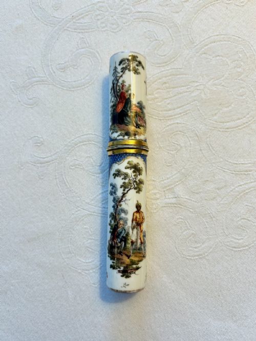 AN ANTIQUE PORCELAIN BODKIN HOLDER PAINTED WITH FIGURES 19TH CENTURY POSS MEISSEN - ADDITIONAL PHOTO 5