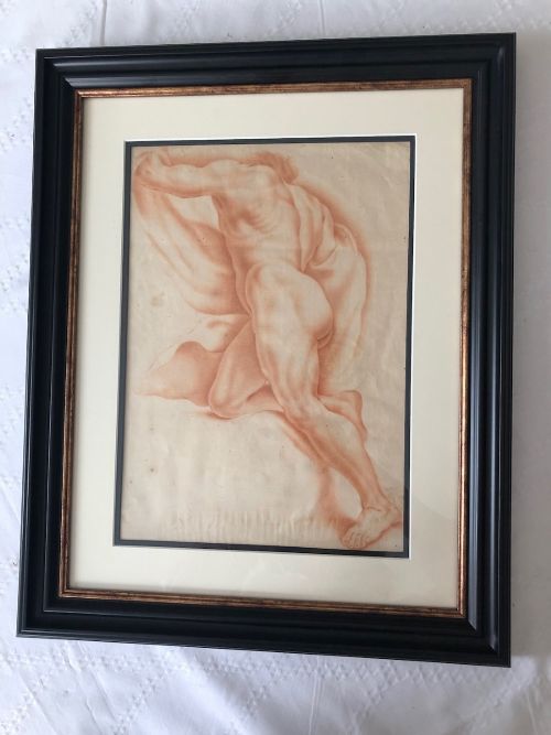 18th century red chalk picture of a nude male figure - CATEGORY: ANTIQUE ART - DATED 18TH CENTURY