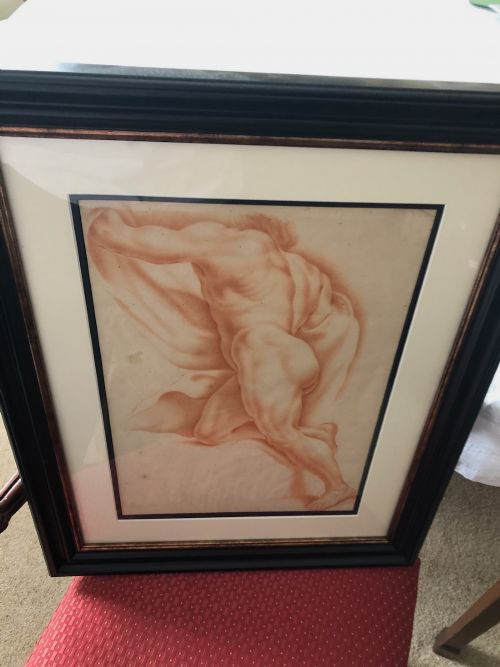 18TH CENTURY RED CHALK PICTURE OF A NUDE MALE FIGURE - ADDITIONAL PHOTO 1
