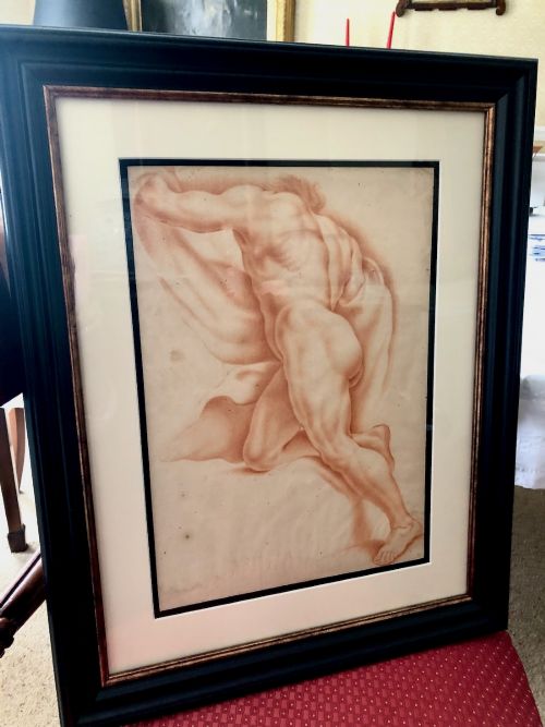 18TH CENTURY RED CHALK PICTURE OF A NUDE MALE FIGURE - ADDITIONAL PHOTO 2