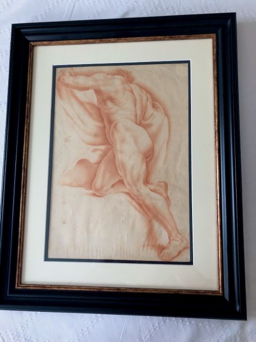 18TH CENTURY RED CHALK PICTURE OF A NUDE MALE FIGURE - ADDITIONAL PHOTO 3