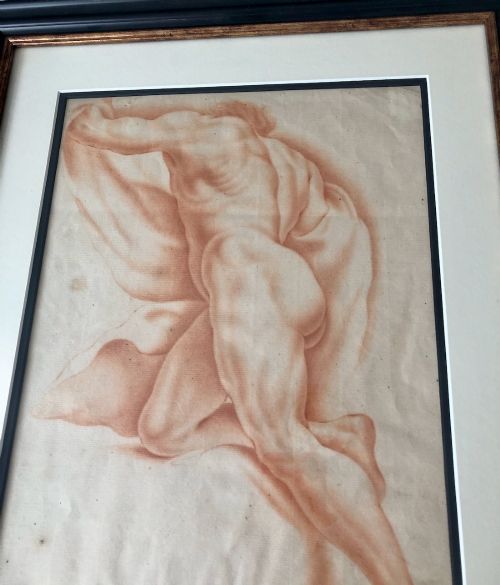 18TH CENTURY RED CHALK PICTURE OF A NUDE MALE FIGURE - ADDITIONAL PHOTO 4