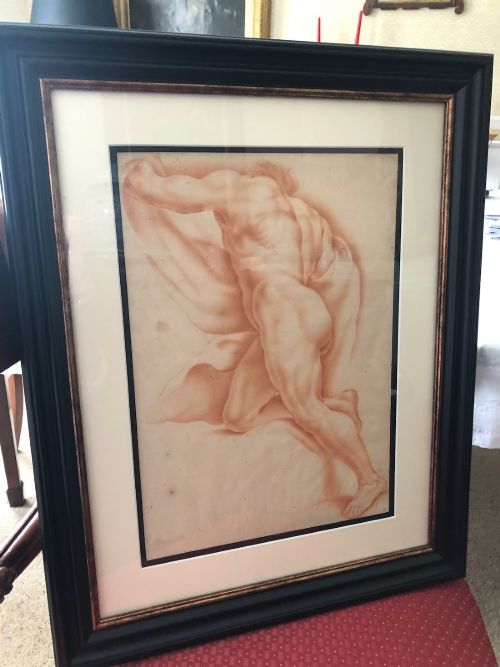18TH CENTURY RED CHALK PICTURE OF A NUDE MALE FIGURE - ADDITIONAL PHOTO 6
