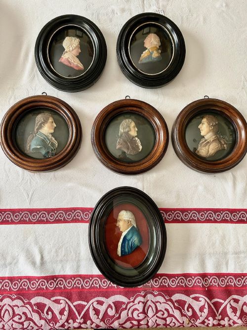 A Set Six Antique Wax Portraits of Dignitaries C.1830