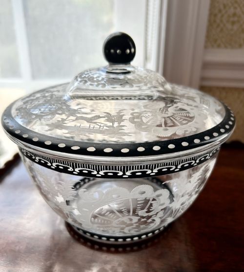An Engraved Glass Bowl and Cover C.1900