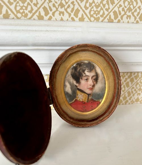 A Fine Portrait Miniature of a Young Officer in a Military Red Coat C.1830