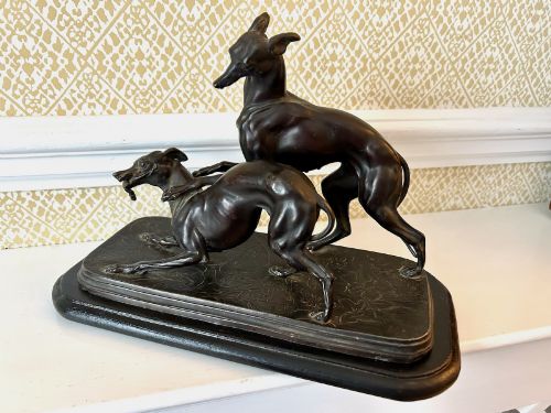 A Spelter Sculpture of Two Whippets C.1920