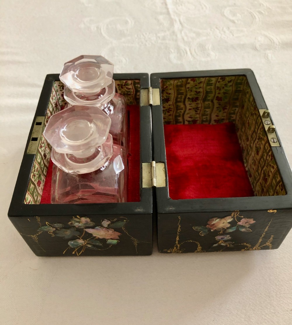 Victorian Papier Mache Box with Two Scent Bottles View III