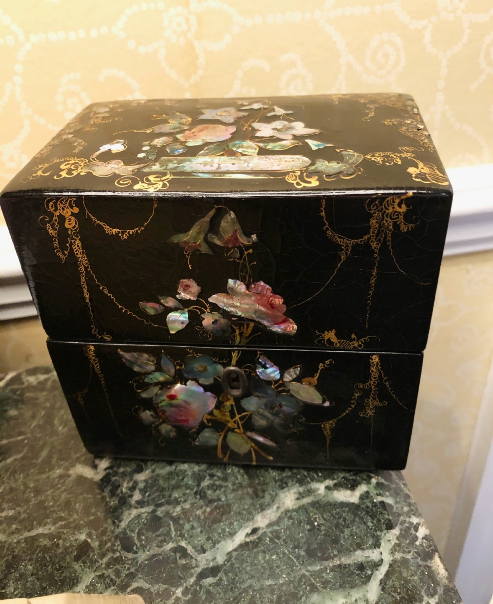 Victorian Papier Mache Box with Two Scent Bottles View IV