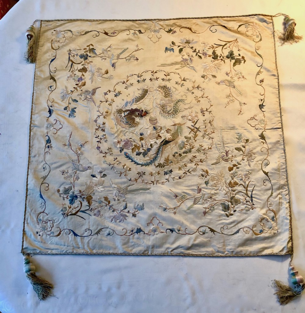 An Antique Chinese Embroidered Silk Panel c 1890