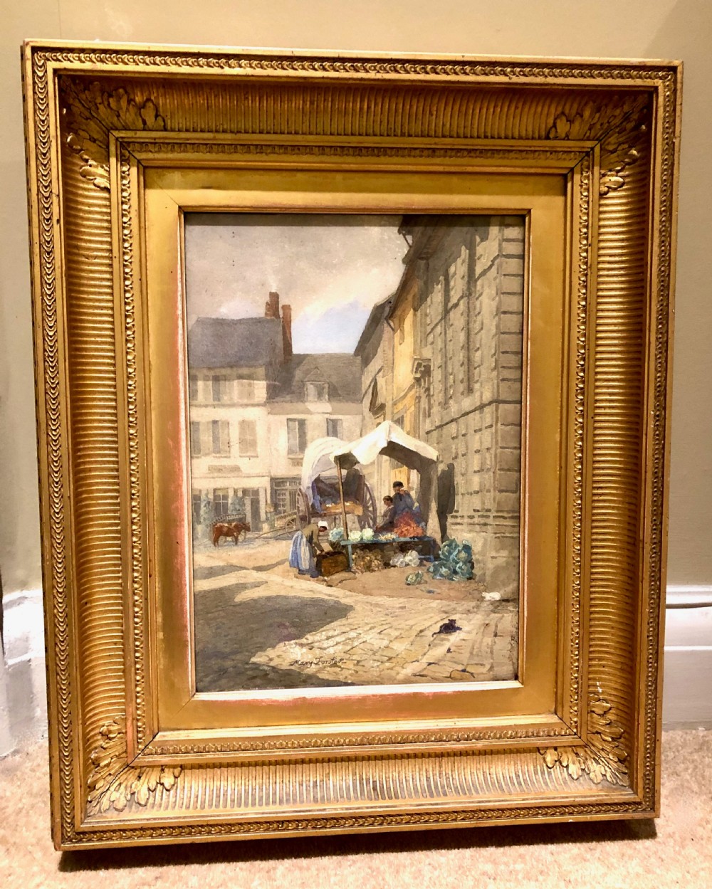 A Fine Quality Watercolour by Mary Forster (1853-1885) of a Market in Caudebec France'.