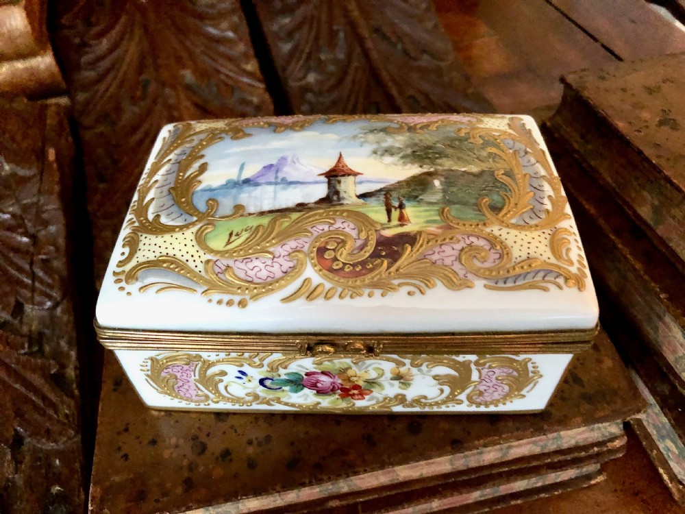 A Good Quality Hand Painted French Porcelain Table Box c.1900