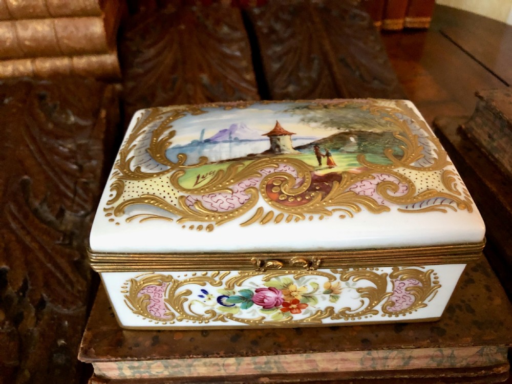 A Good Quality Hand Painted French Porcelain Table Box c.1900 View III
