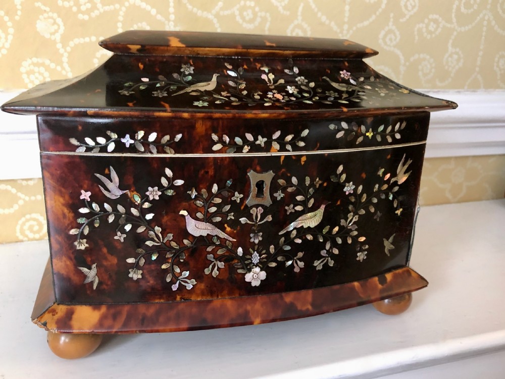 Antique Tortoiseshell Inlaid Tea Caddy c.1830