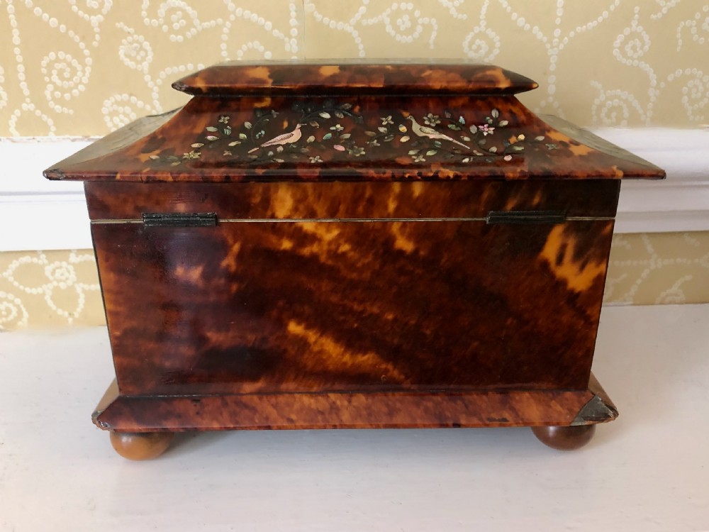 Antique Tortoiseshell Inlaid Tea Caddy c.1830 View II