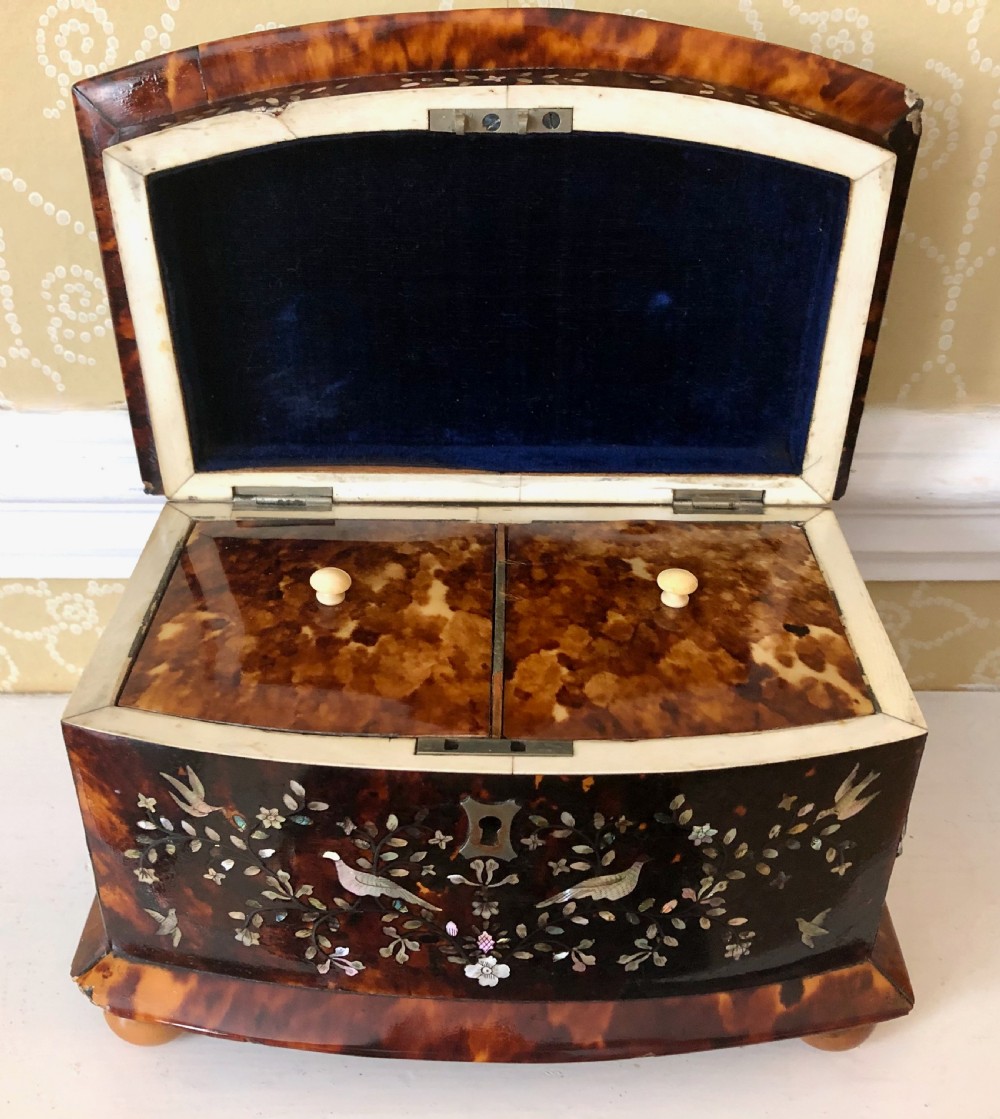 Antique Tortoiseshell Inlaid Tea Caddy c.1830 View VI