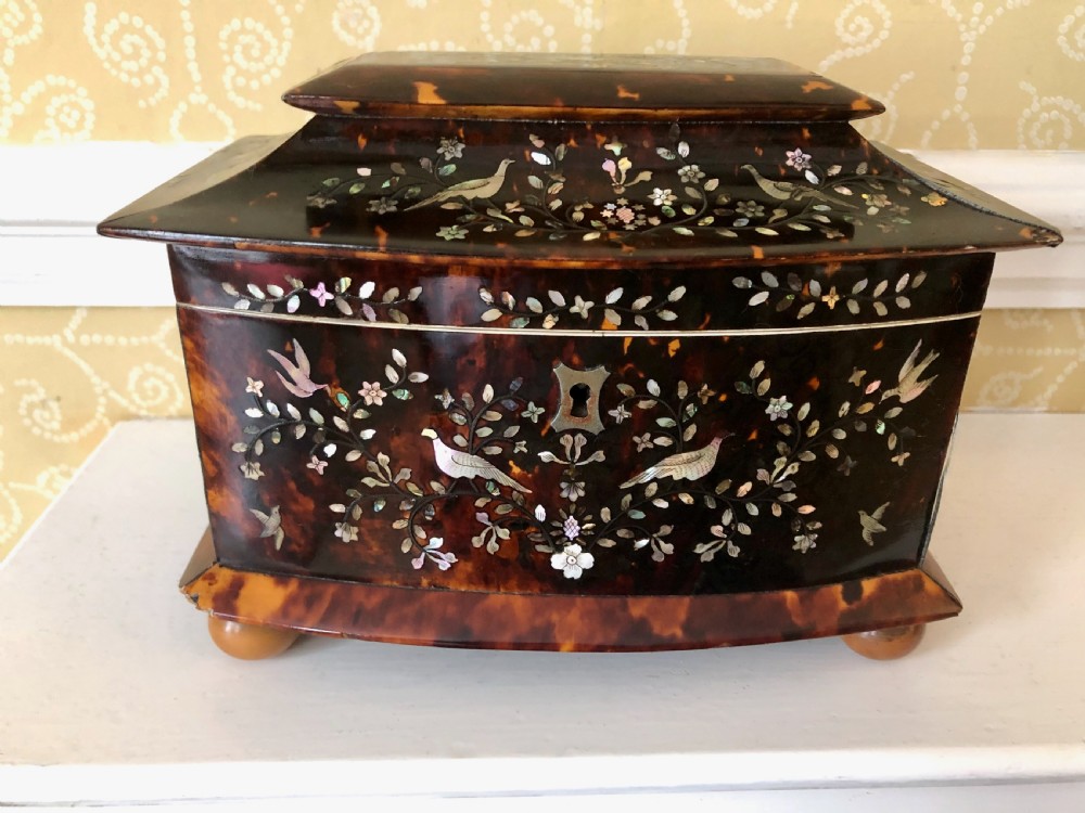 Antique Tortoiseshell Inlaid Tea Caddy c.1830 View VII