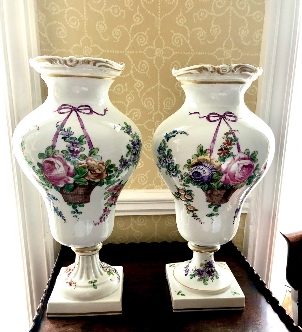 A Near Pair of French Porcelain Hand Painted Tall Vases View IV