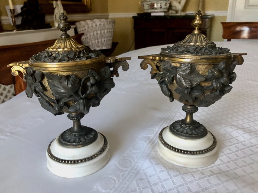 A Pair of French Bronze and Ormolu Urns and Covers c. 1830