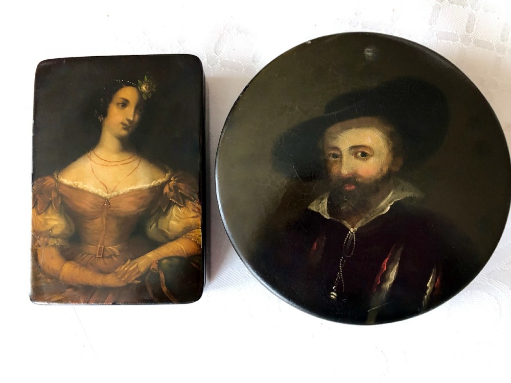 A Regency Stobwasser Papier Mache Snuff Box c.1820 and one other