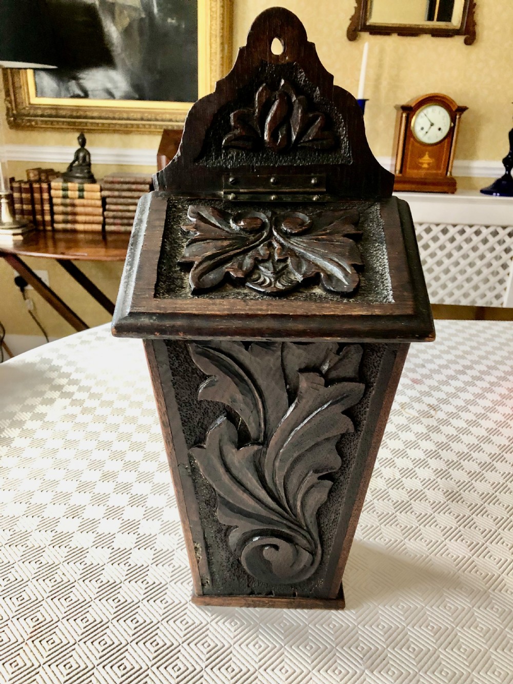 A 19th Century Carved Oak Candle Box c.1900 View III