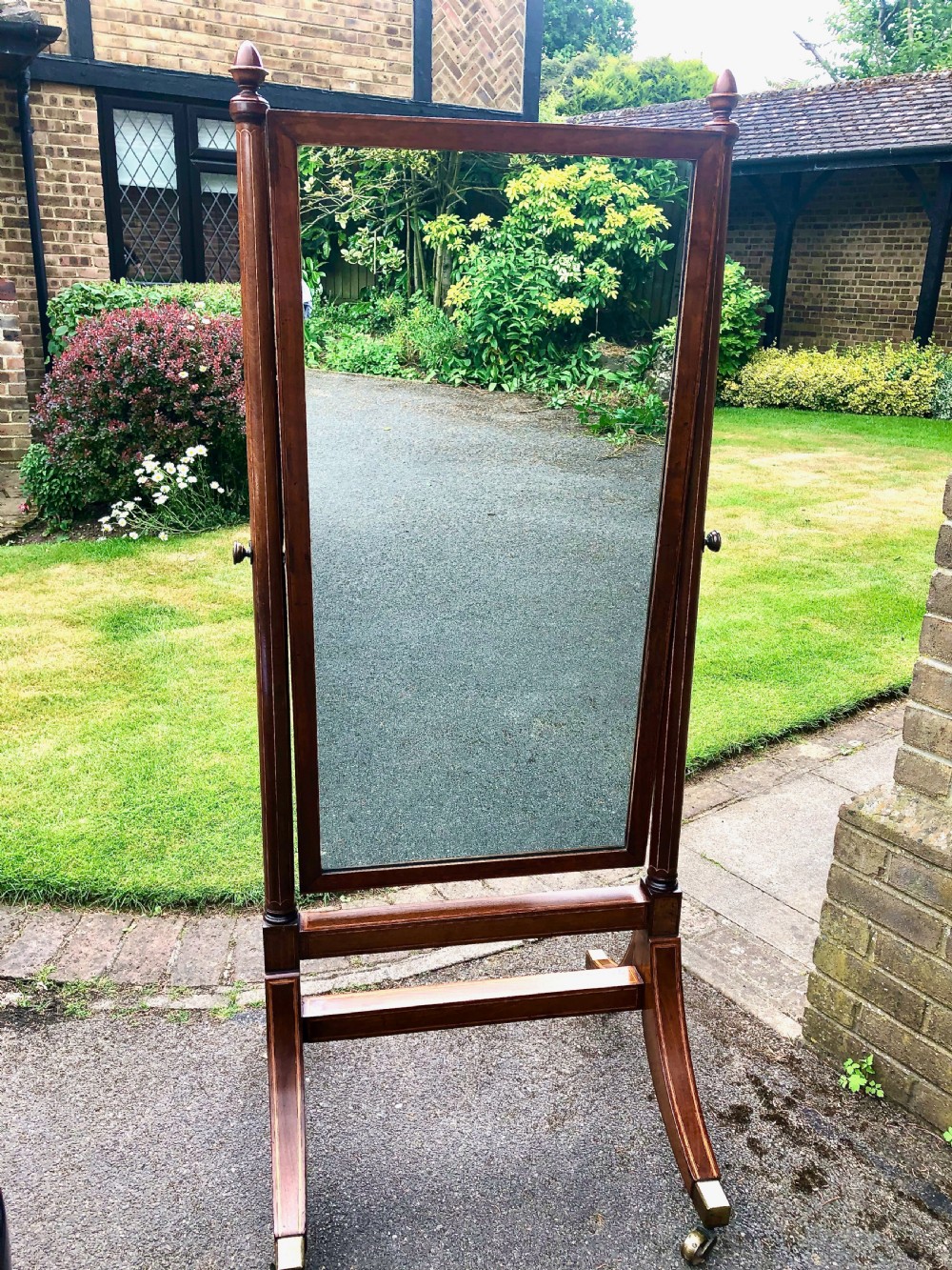 An Edwardian Mahogany and Inlaid Cheval Mirror