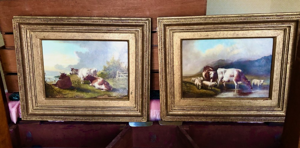 A Pair of 19th Century English School Oil Paintings of Landscapes with Cattle After Thomas Sidney Cooper