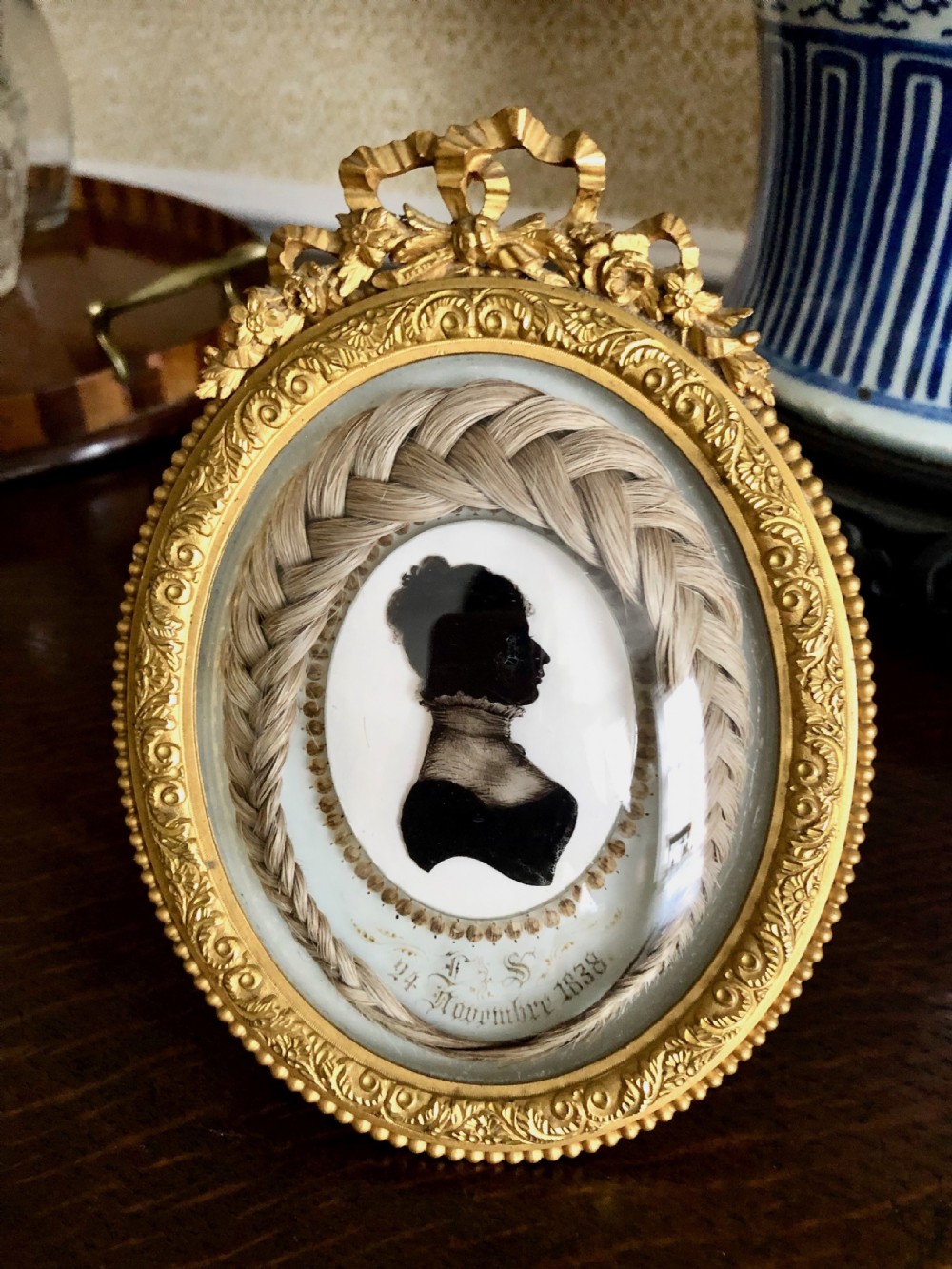A Lovely 19th Century French Mourning Silhouette Initialled and Dated 1838