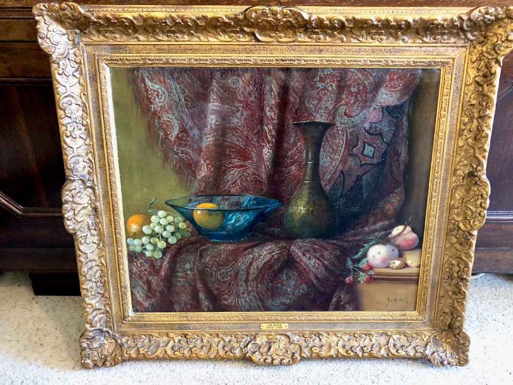 'Still Life with Blue Glass Bowl' - Oil on Canvas Painting by Jurrien Beek - Dutch