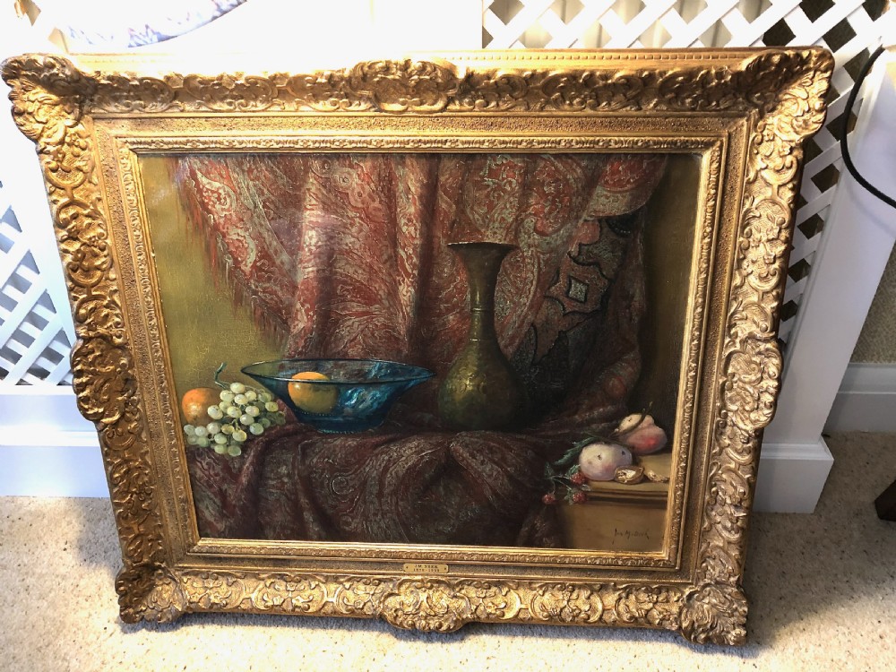 'Still Life with Blue Glass Bowl' - Oil on Canvas Painting by Jurrien Beek - Dutch View III