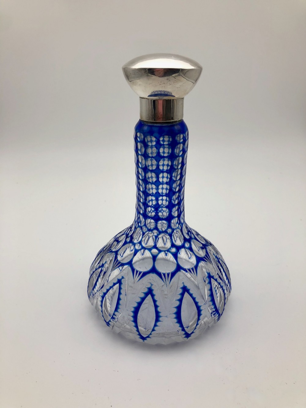 A Decorative Blue and Clear Glass Scent Bottle with a Silver Plate Lid c.1870 View III