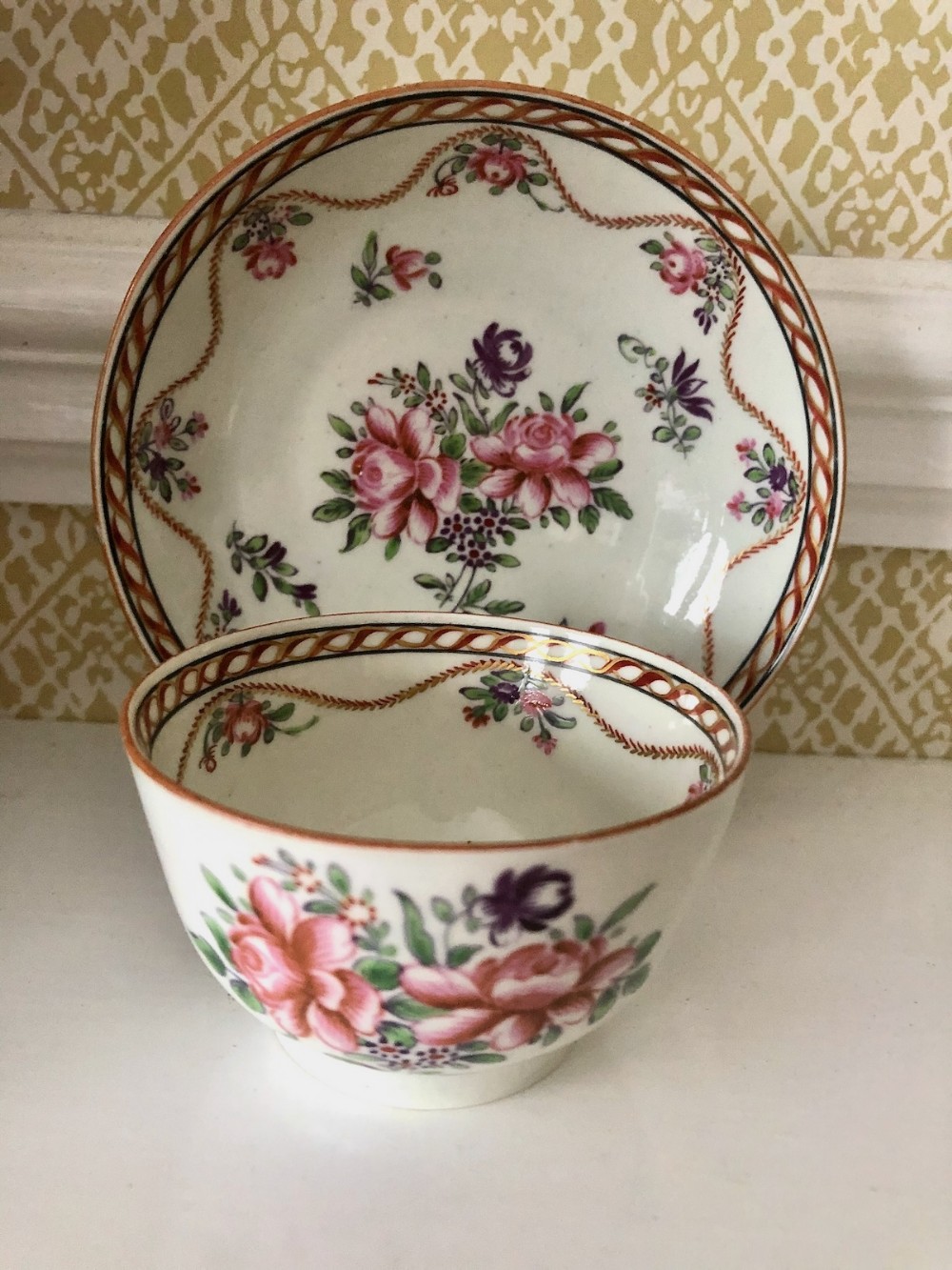 A Rare Worcester Teabowl and Saucer, c.1770, label detail 'Kings Collection'
