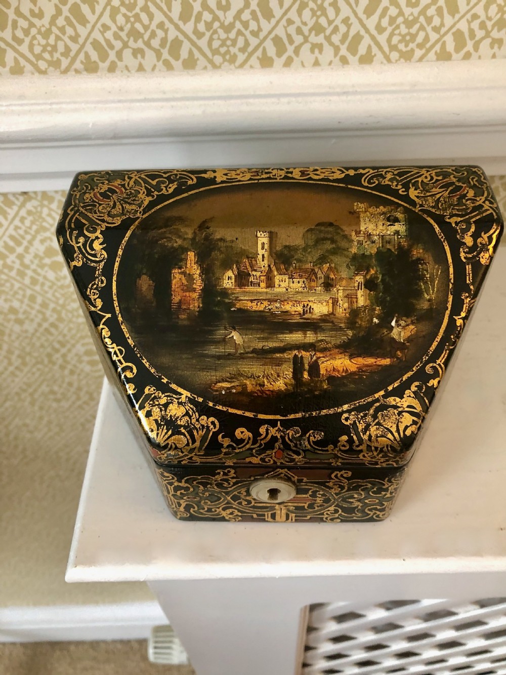 A Mid Victorian Papier Mache Decorated Letter Box View II