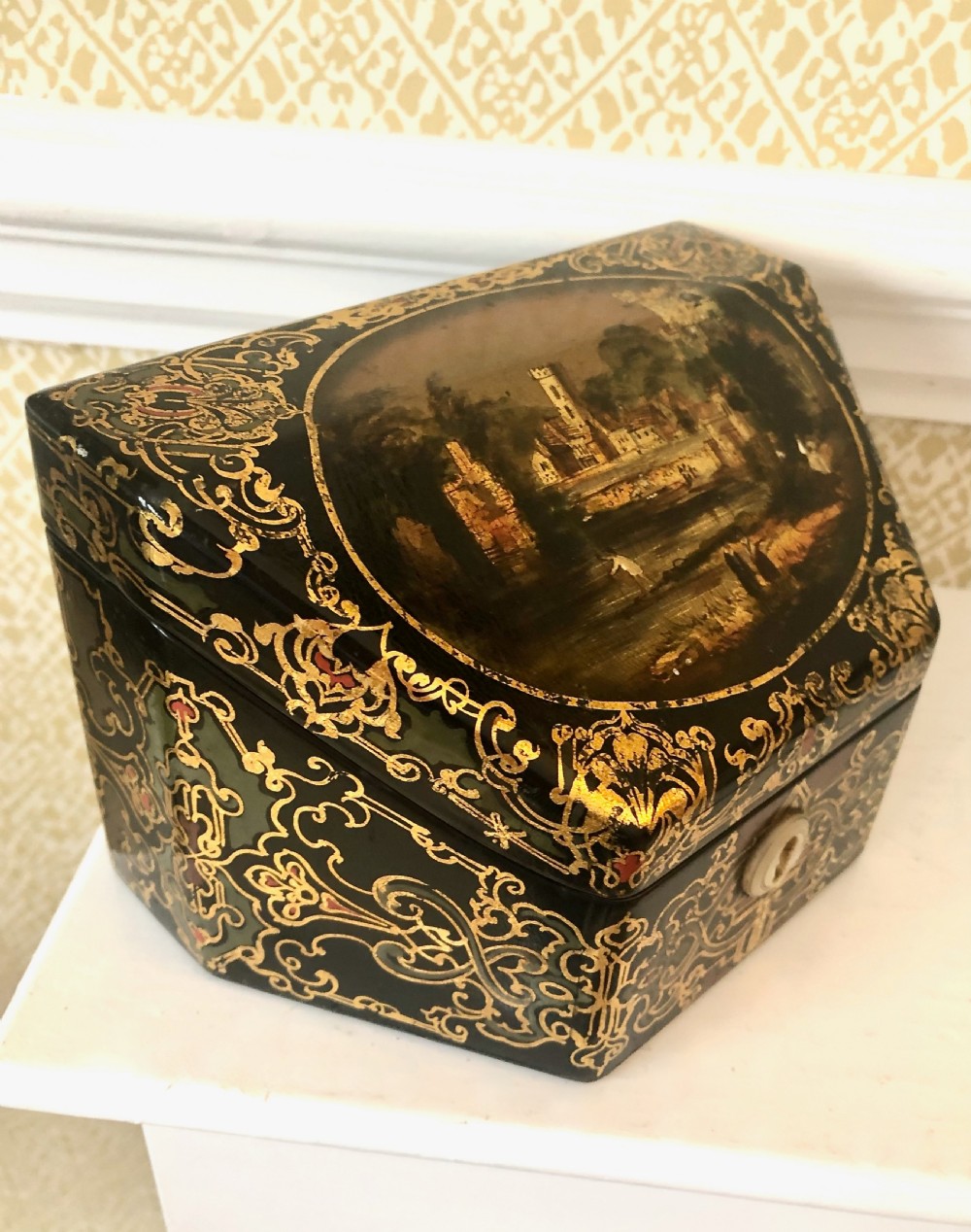 A Mid Victorian Papier Mache Decorated Letter Box View III