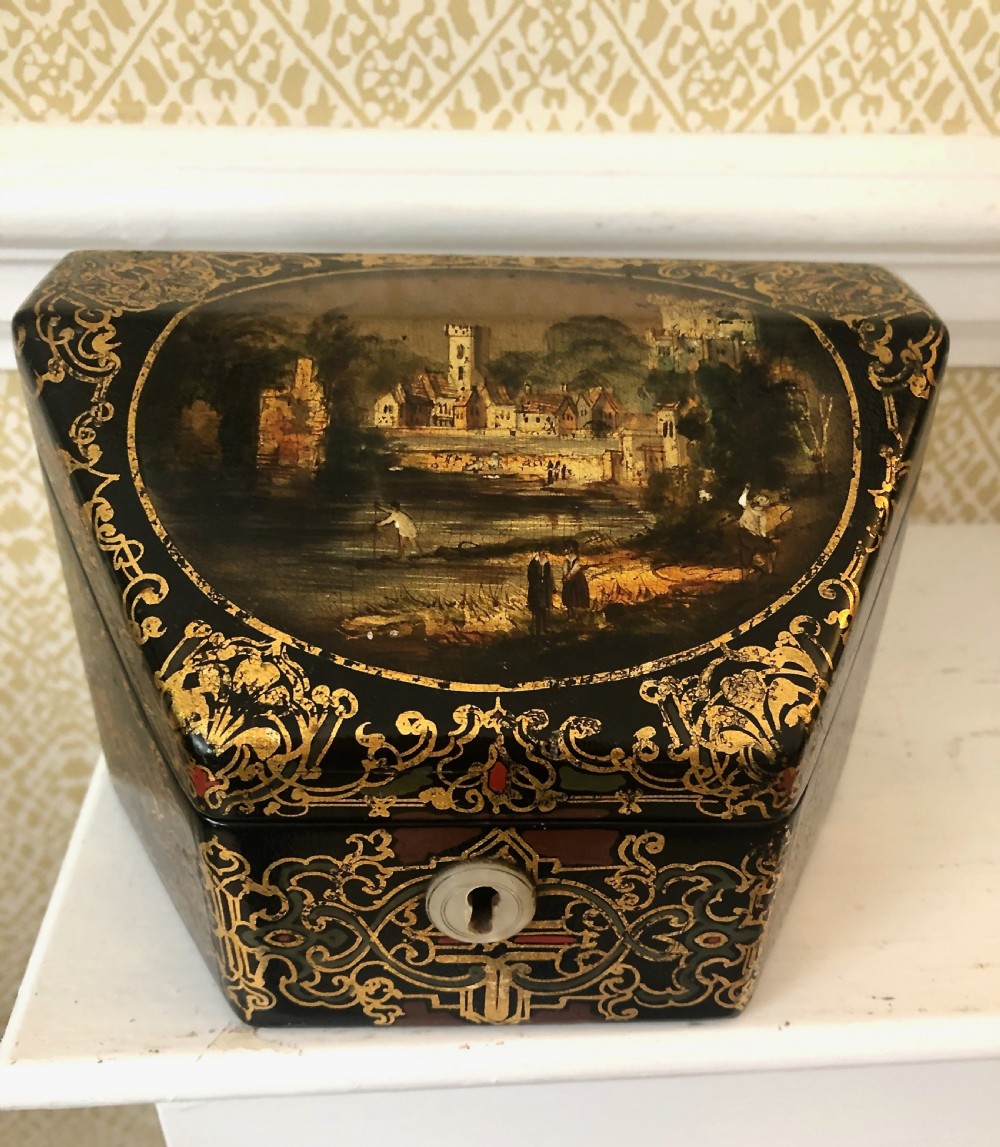 A Mid Victorian Papier Mache Decorated Letter Box View V
