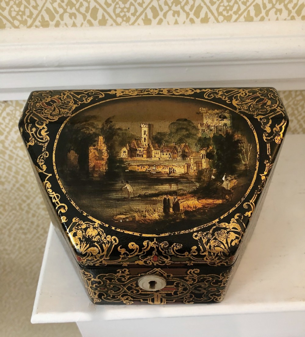A Mid Victorian Papier Mache Decorated Letter Box View VI