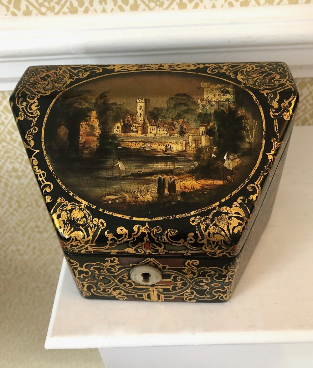 A Mid Victorian Papier Mache Decorated Letter Box View VIII
