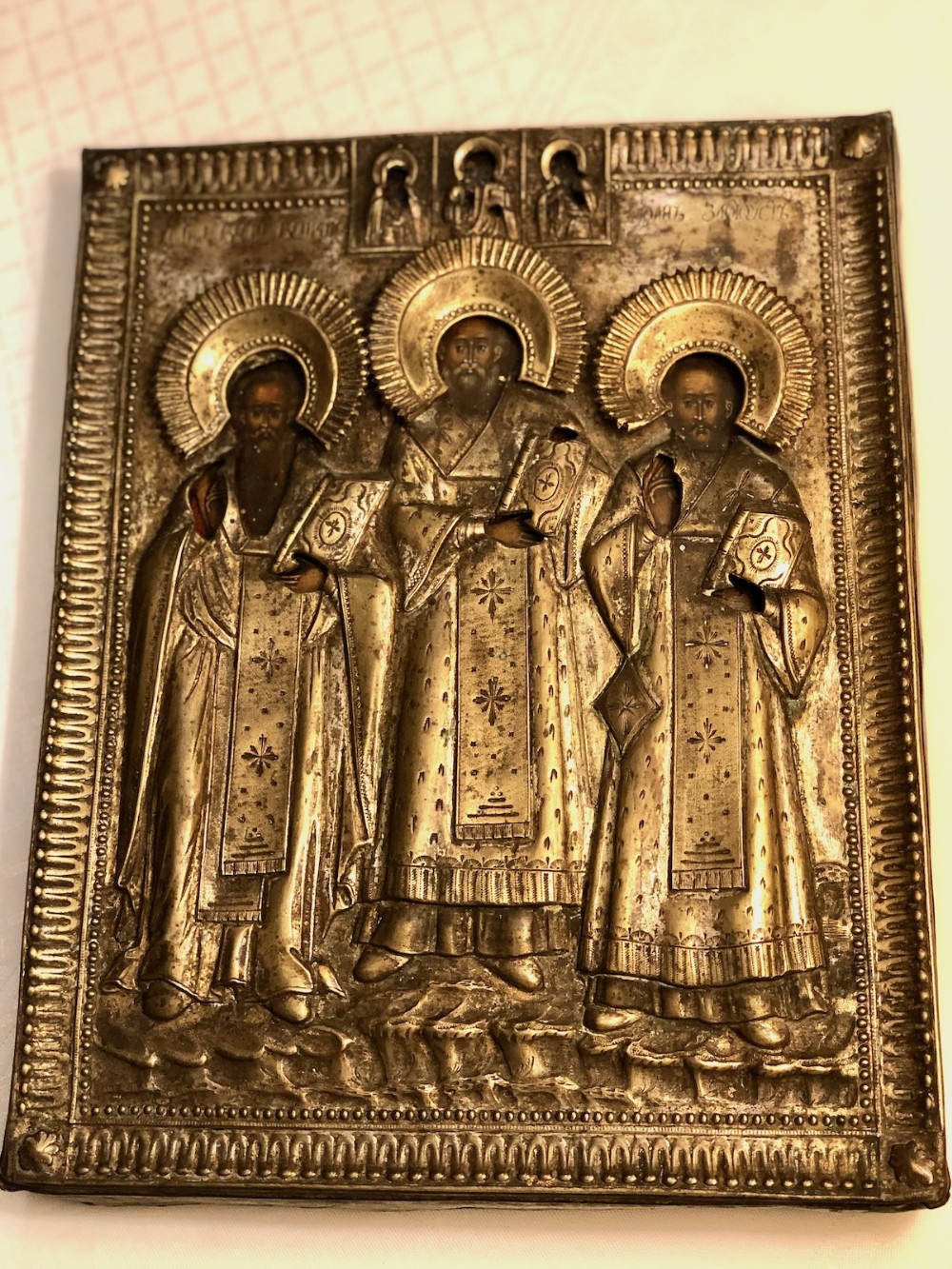 19th Century Russian Icon of the Three Higher Hierarchs of Orthodox Christianity