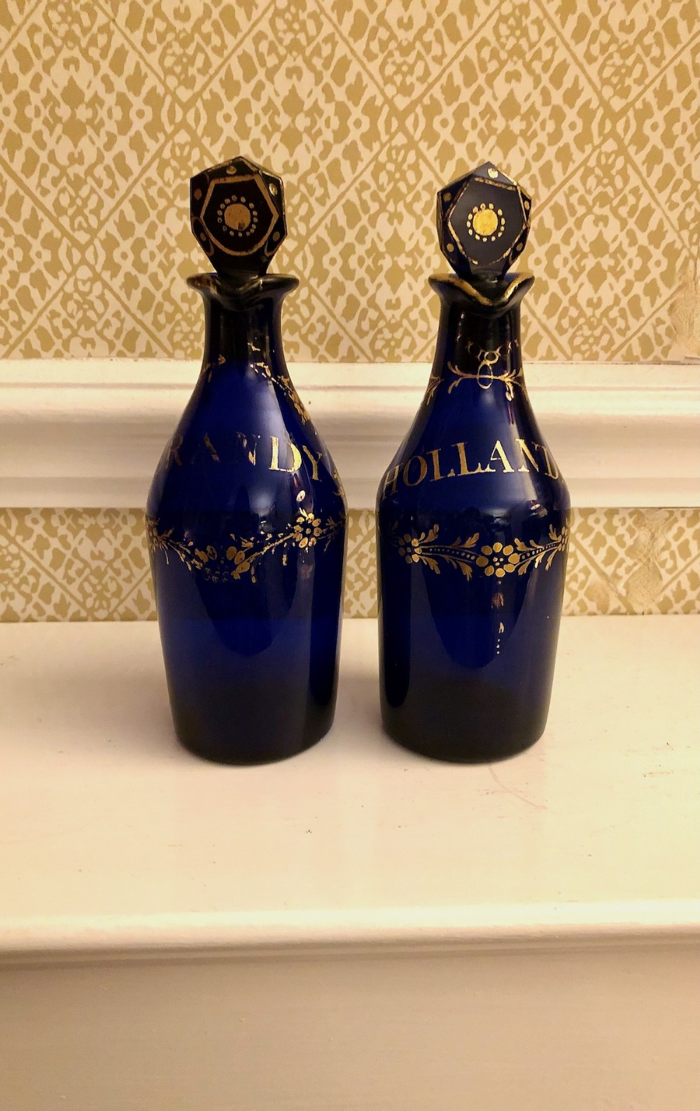 A Pair of 18th Century Bristol Blue Small Decanters c.1790