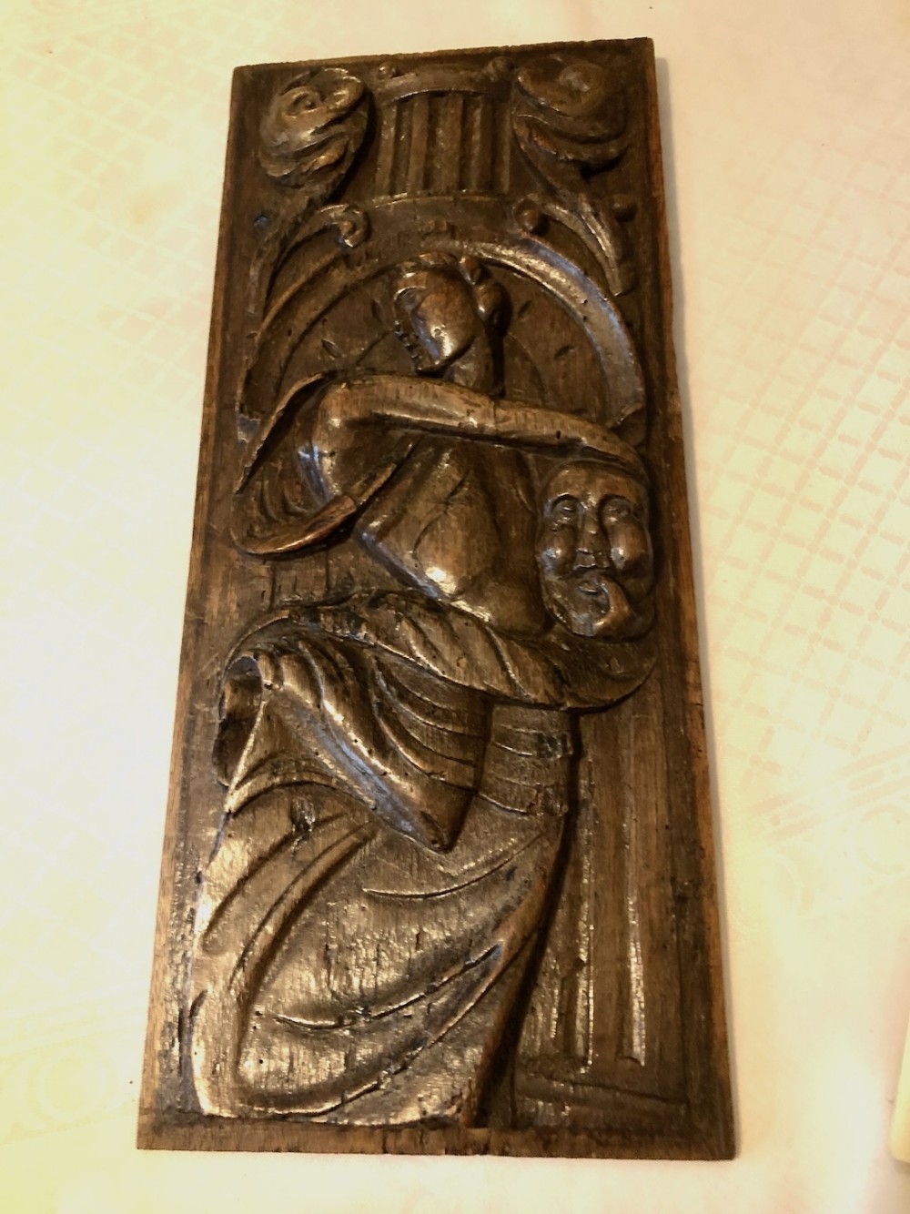 Early 17th Century Oak Carved Panel of Judith with the Head of Holofernes
