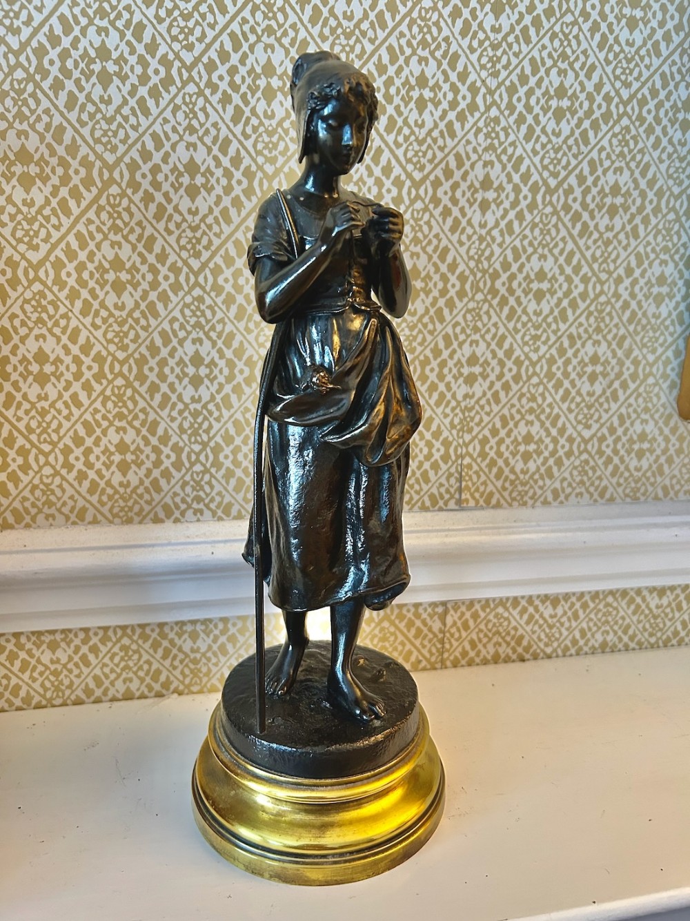 Jules Moigniez - French Scupltor. A Bronze Figure of a Shepheress c. 1890