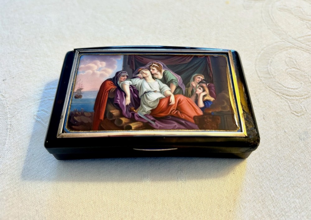  
Antique Swiss Exquisitely Painted Tortoiseshell Snuff Box c. 1800                                                                                                                                                                                                                                                                                                                                           