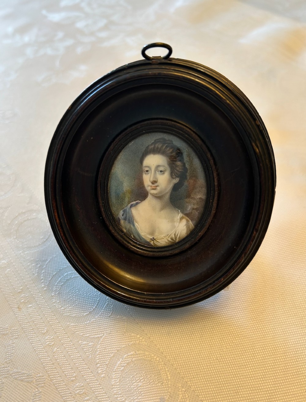 British School Mid 18th Century Oval Portrait Miniature of a Lady in an Ebonised Frame
