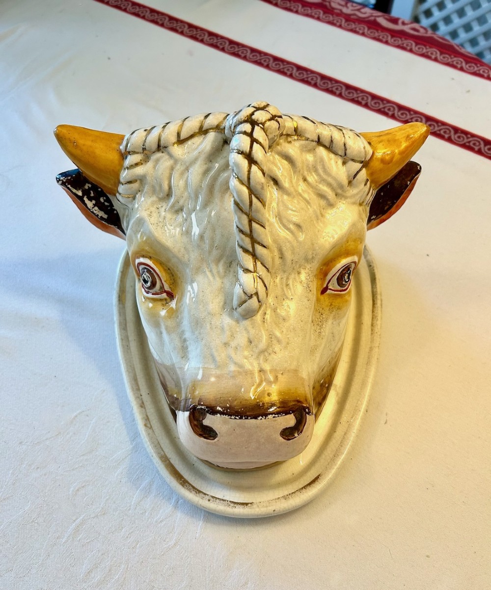 An Unusual 19th Century Staffordshire Cow Head Cheese dish