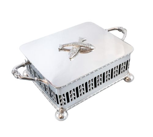 Mappin & Webb Silver-plate and Green Glass Sardines Box,?.1870