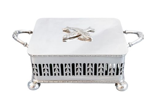 fig 1. Mappin & Webb silver-plate and green glass sardines box,?.1870