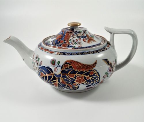 Antique Spode Tobacco Leaf Pattern ("Cabbage Pattern") Teapot, C 1810