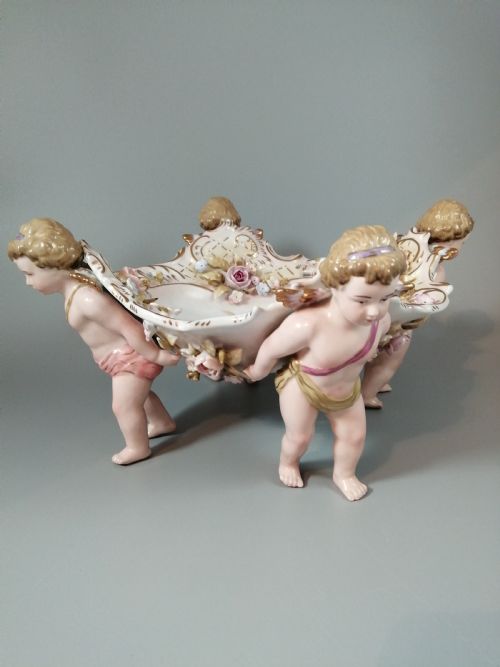 Antique German Schierholtz Figural Hand Painted Porcelain Cherubim Vase